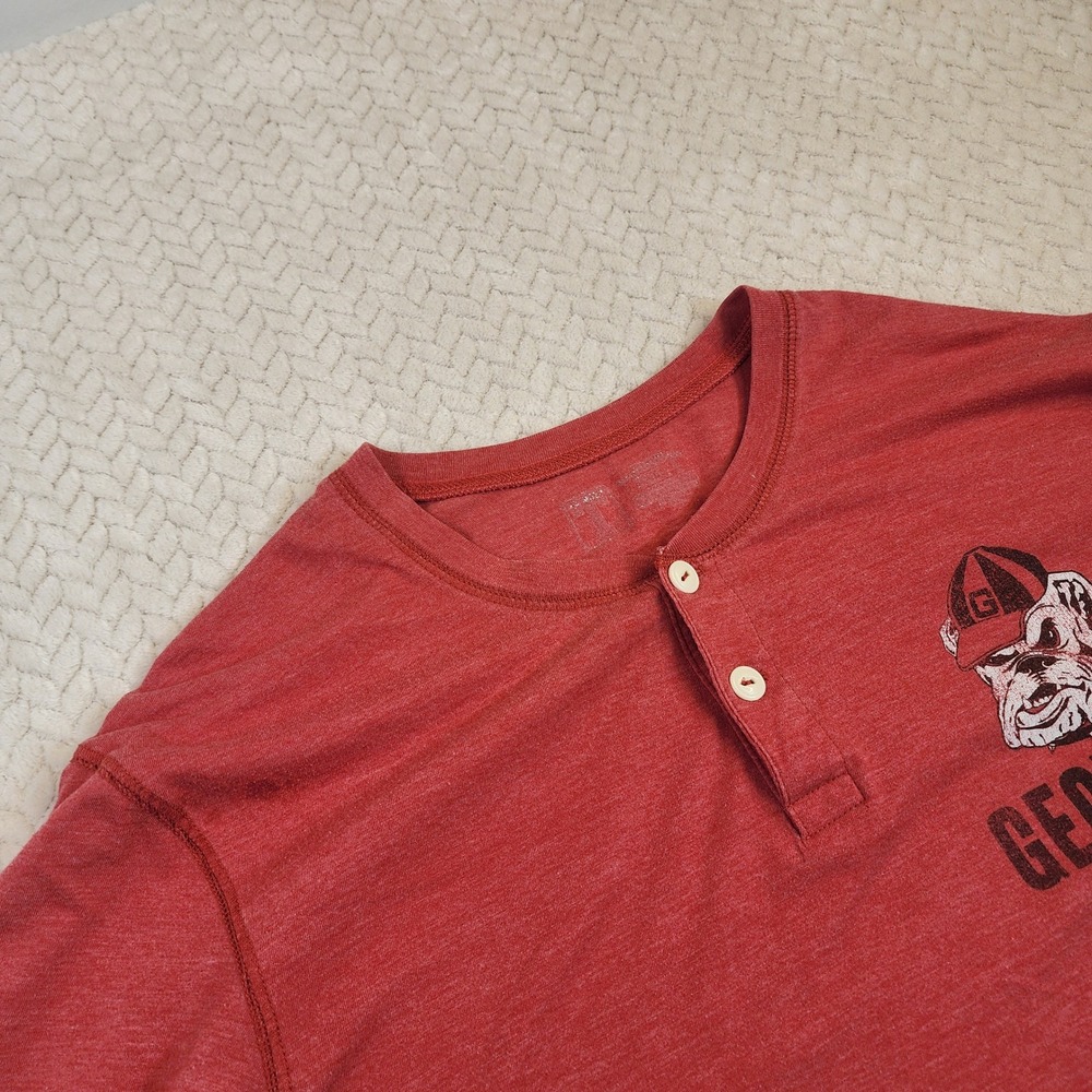 Georgia Bulldogs Long Sleeve Henley Shirt Men's Red Dog Graphic Tee Top